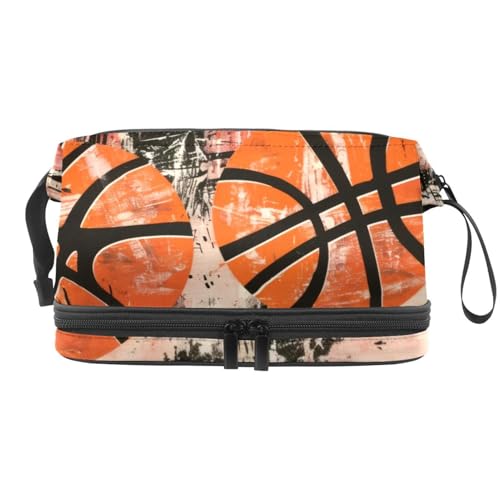 Four Basketballs Doppellagige Kosmetiktasche für Damen und Mädchen, Reise-Kulturbeutel, Make-up, praktische Tasche, Organizer Tasche mit Pinselfach, multi, 27x15x14 cm/10.6x5.9x5.5 in, Kulturbeutel Four Basketballs Doppellagige Kosmetiktasche für Damen und Mädchen, Reise-Kulturbeutel, Make-up, praktische Tasche, Organizer Tasche mit Pinselfach, multi, 27x15x14 cm/10.6x5.9x5.5 in, Kulturbeutel von VAPOKF