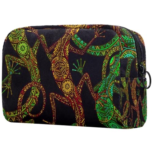 Kosmetiktasche für Damen, Eidechse mit ethnischem Tribal-Muster, Reise-Kulturbeutel, groß, Make-up, praktische Tasche, Organizer-Tasche mit Reißverschluss, multi, 18.5x7.5x13cm/7.3x3x5.1in, Kosmetiktasche für Damen, Eidechse mit ethnischem Tribal-Muster, Reise-Kulturbeutel, groß, Make-up, praktische Tasche, Organizer-Tasche mit Reißverschluss, multi, 18.5x7.5x13cm/7.3x3x5.1in, von VAPOKF