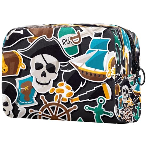 Kosmetiktasche für Damen, Motiv: Piratenschädel, Kompass, Kosmetiktasche für Damen, Reise-Kulturbeutel, groß, Make-up, praktische Tasche, Organizer-Tasche mit Reißverschluss, multi, Kosmetiktasche für Damen, Motiv: Piratenschädel, Kompass, Kosmetiktasche für Damen, Reise-Kulturbeutel, groß, Make-up, praktische Tasche, Organizer-Tasche mit Reißverschluss, multi, von VAPOKF