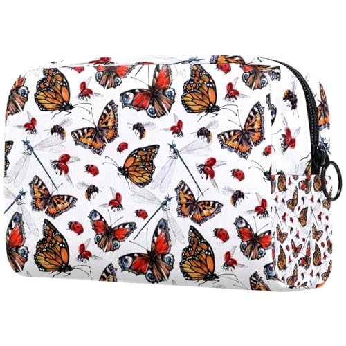 Kosmetiktasche für Damen, Motiv: Schmetterlinge, Marienkäfer, Libellen auf Weiß, Reise-Kulturbeutel, groß, Make-up, praktische Tasche, Organizer-Tasche mit Reißverschluss, multi, Kosmetiktasche für Damen, Motiv: Schmetterlinge, Marienkäfer, Libellen auf Weiß, Reise-Kulturbeutel, groß, Make-up, praktische Tasche, Organizer-Tasche mit Reißverschluss, multi, von VAPOKF
