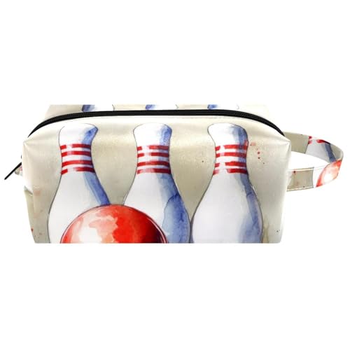 Reise-Kulturbeutel, Kosmetiktasche für Damen, Mikrofaser-Leder, Make-up-Tasche, Organizer mit Reißverschluss, Aquarell-Bowlingnadeln und Ball, multi, 8.2x3.1x3.5 in/21x8x9 cm, Kulturbeutel Reise-Kulturbeutel, Kosmetiktasche für Damen, Mikrofaser-Leder, Make-up-Tasche, Organizer mit Reißverschluss, Aquarell-Bowlingnadeln und Ball, multi, 8.2x3.1x3.5 in/21x8x9 cm, Kulturbeutel von VAPOKF