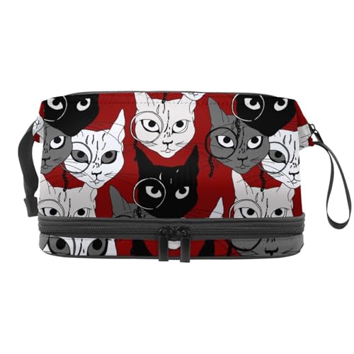 Schwarze graue weiße Katzen mit Brille, doppellagige Kosmetiktasche für Frauen und Mädchen, Reise-Kulturbeutel, Make-up, praktische Tasche, Organizer-Tasche mit Pinselfach, multi, 27x15x14 Schwarze graue weiße Katzen mit Brille, doppellagige Kosmetiktasche für Frauen und Mädchen, Reise-Kulturbeutel, Make-up, praktische Tasche, Organizer-Tasche mit Pinselfach, multi, 27x15x14 von VAPOKF