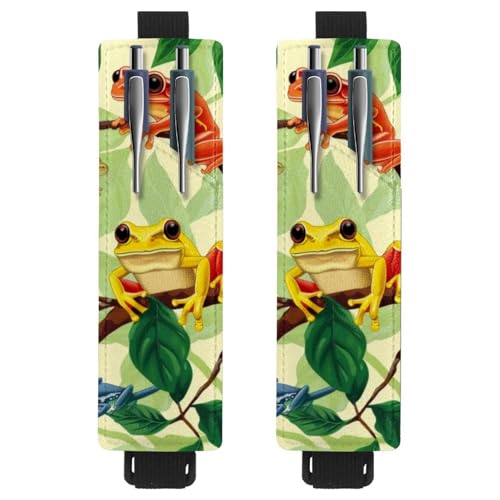 VAPOKF 2 Stück verstellbarer elastischer Stifthalter für Notizbuch, PU-Leder-Stifthalter, Stifteetui für Hardcover-Tagebücher, Bücher, Planer, Ordner, Tablets – bunte Frösche auf Ast VAPOKF 2 Stück verstellbarer elastischer Stifthalter für Notizbuch, PU-Leder-Stifthalter, Stifteetui für Hardcover-Tagebücher, Bücher, Planer, Ordner, Tablets – bunte Frösche auf Ast von VAPOKF