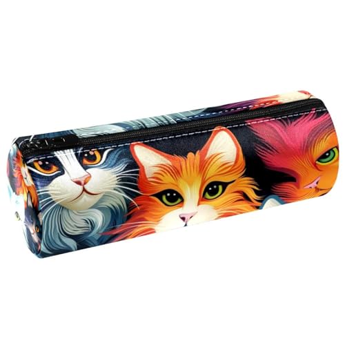 VAPOKF Federmäppchen mit bunten Katzen, PU-Leder, Stifteetui, Münztasche, Kosmetiktasche, Make-up-Tasche für Studenten, Schreibwaren, Schule, Arbeit, Büro, Aufbewahrung, multi, 20x6.3cm/7.9x2.5in, von VAPOKF