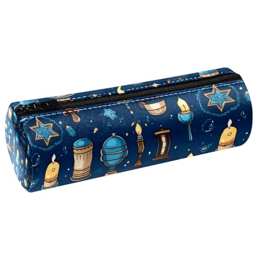 VAPOKF Hanukkah Federmäppchen aus PU-Leder, für Stifte, Münzen, Kosmetik, Make-up-Tasche für Studenten, Schreibwaren, Schule, Arbeit, Büro, Aufbewahrung, multi, 20x6.3cm/7.9x2.5in, Federmäppchen von VAPOKF