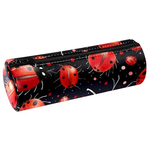 VAPOKF Marienkäfer rosa rote Punkte PU-Leder Stifteetui Münzbörse Tasche Kosmetiktasche für Schüler Schreibwaren Schule Arbeit Büro Aufbewahrung, multi, 20x6.3cm/7.9x2.5in, Federmäppchen von VAPOKF