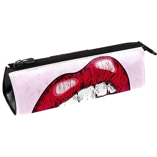 VAPOKF Rote Lippe mit Totenkopf Stift Tasche Schreibwaren Beutel Bleistift Tasche Kosmetiktasche Tasche Kompakte Reißverschlusstasche, multi, 5.5 ×6 ×20CM/2.2x2.4x7.9 in, Taschen-Organizer von VAPOKF