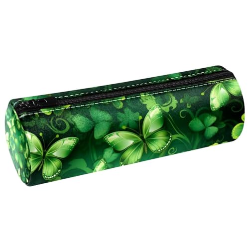 VAPOKF Saint Patrick's Kleeblatt Schmetterling PU Leder Barrel Stifteetui Münzbörse Tasche Kosmetiktasche für Studenten Schreibwaren Schule Arbeit Büro Aufbewahrung, multi, 20x6.3cm/7.9x2.5in, von VAPOKF