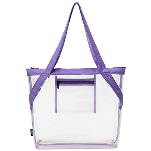 Transparente Einkaufstasche für Frauen, VASCHY Heavy Duty Stadium Approved Transparente durchsichtige Tasche für Arbeit, Sport, Konzert Lila von VASCHY