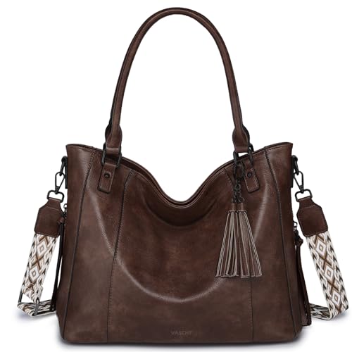 VASCHY Handtasche Damen, Leder Umhängetasche Groß Schultertasche Shopper Hobo Tasche Tote Bag mit Abnehmbarem Gitarrengurt, Kaffee VASCHY Handtasche Damen, Leder Umhängetasche Groß Schultertasche Shopper Hobo Tasche Tote Bag mit Abnehmbarem Gitarrengurt, Kaffee von VASCHY