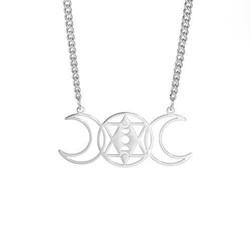 Halskette mit dreifachem Mondgöttin-Anhänger Dreifach-Mond-Pentagramm-Halskette Halskette mit dreifachem Mondgöttin-Amulett-Wiccan-Symbol-Anhänger aus Edelstahl Heidnischer Schmuck für Frauen Männer Halskette mit dreifachem Mondgöttin-Anhänger Dreifach-Mond-Pentagramm-Halskette Halskette mit dreifachem Mondgöttin-Amulett-Wiccan-Symbol-Anhänger aus Edelstahl Heidnischer Schmuck für Frauen Männer von VASSAGO