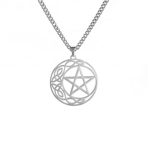 VASSAGO Keltischer Knoten Pentagramm Halskette Edelstahl irischer keltischer Knoten Stern Anhänger Halskette keltischer Mond Pentagramm Wiccan Amulett Halskette Kreis Glücksschmuck für Frauen Männer VASSAGO Keltischer Knoten Pentagramm Halskette Edelstahl irischer keltischer Knoten Stern Anhänger Halskette keltischer Mond Pentagramm Wiccan Amulett Halskette Kreis Glücksschmuck für Frauen Männer von VASSAGO