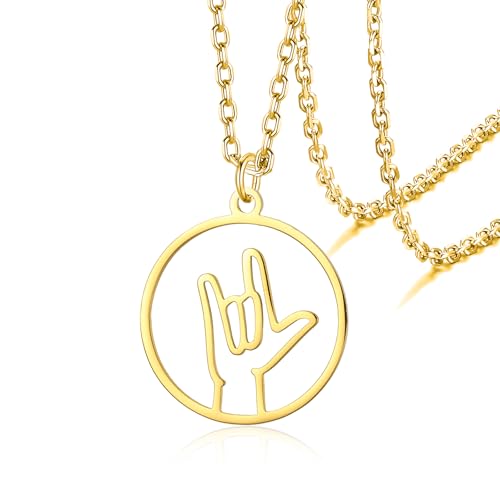 VASSAGO ASL Halskette für Damen und Herren, Edelstahl, "I Love You", Handzeichen, Sprachanhänger, amerikanische Zeichensprache, Schmuck, Mode-Accessoires, kreatives Geschenk, Einheitsgröße, Edelstahl, VASSAGO ASL Halskette für Damen und Herren, Edelstahl, "I Love You", Handzeichen, Sprachanhänger, amerikanische Zeichensprache, Schmuck, Mode-Accessoires, kreatives Geschenk, Einheitsgröße, Edelstahl, von VASSAGO
