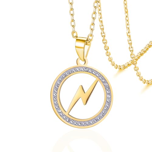 VASSAGO Blitz-Halskette für Damen und Herren, Edelstahl, Zirkonia, Donneranhänger, minimalistischer geometrischer Punk-Schmuck, Einheitsgröße, Edelstahl, Kein Edelstein VASSAGO Blitz-Halskette für Damen und Herren, Edelstahl, Zirkonia, Donneranhänger, minimalistischer geometrischer Punk-Schmuck, Einheitsgröße, Edelstahl, Kein Edelstein von VASSAGO