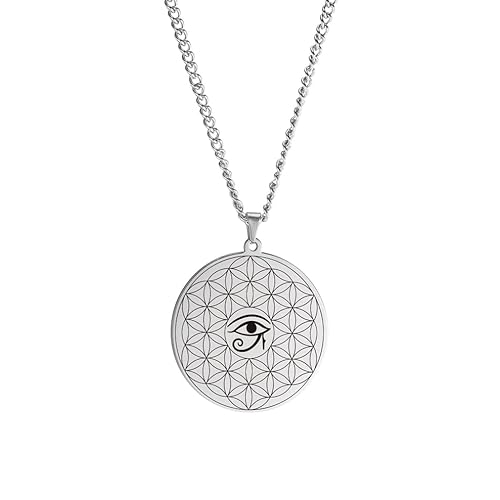 VASSAGO Blume des Lebens Halskette Edelstahl Auge des Horus Anhänger Böser Blick Talisman Schmuck für Männer Frauen (Silber), edelstahl, Kein Edelstein VASSAGO Blume des Lebens Halskette Edelstahl Auge des Horus Anhänger Böser Blick Talisman Schmuck für Männer Frauen (Silber), edelstahl, Kein Edelstein von VASSAGO