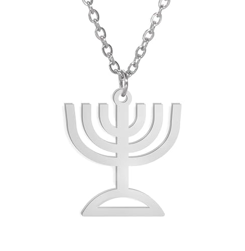 VASSAGO Chanukka-Halskette, Dreieck, Menora-Anhänger, Halskette, Edelstahl, Chanukka-Schmuck, zierliche, jüdische, religiöse Geschenke für Teenager, Frauen, Männer, Edelstahl VASSAGO Chanukka-Halskette, Dreieck, Menora-Anhänger, Halskette, Edelstahl, Chanukka-Schmuck, zierliche, jüdische, religiöse Geschenke für Teenager, Frauen, Männer, Edelstahl von VASSAGO