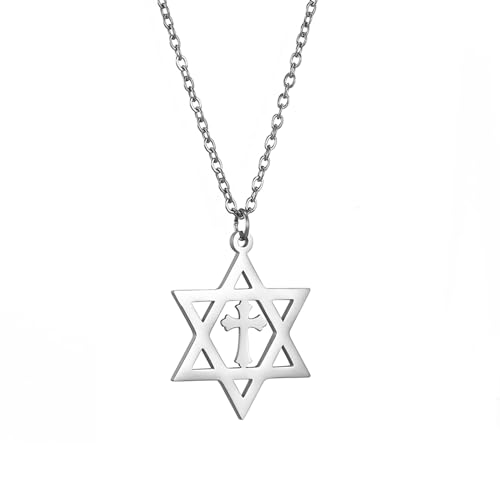 VASSAGO Sechszackiger David-Salomon-Anhänger, Talisman aus Edelstahl, Israel-Hexagramm für Herren, 40 cm, Edelstahl, Kein Edelstein VASSAGO Sechszackiger David-Salomon-Anhänger, Talisman aus Edelstahl, Israel-Hexagramm für Herren, 40 cm, Edelstahl, Kein Edelstein von VASSAGO