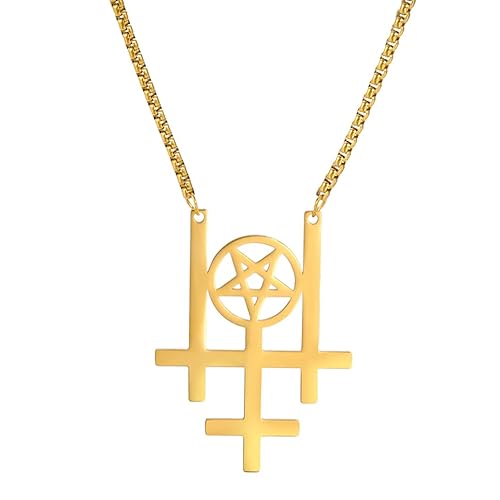 VASSAGO Dreifach umgekehrtes Kreuz Pentagramm Anhänger Halskette Edelstahl Rückseite Kreuz Satan Wicca Talisman Schmuck Geschenk für Männer Frauen, Edelstahl, Kein Edelstein VASSAGO Dreifach umgekehrtes Kreuz Pentagramm Anhänger Halskette Edelstahl Rückseite Kreuz Satan Wicca Talisman Schmuck Geschenk für Männer Frauen, Edelstahl, Kein Edelstein von VASSAGO
