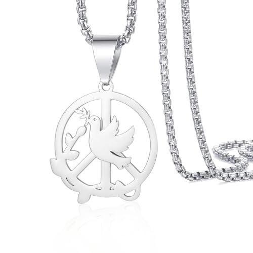 VASSAGO Friedenszeichen-Halskette für Damen und Herren, Taubenvögel, Halskette, Liebe, Friedenszeichen, Symbol, Halskette, 1960er, 1970er, Hippie-Party, Dressing-Zubehör, Schmuck, One Size, Edelstahl, VASSAGO Friedenszeichen-Halskette für Damen und Herren, Taubenvögel, Halskette, Liebe, Friedenszeichen, Symbol, Halskette, 1960er, 1970er, Hippie-Party, Dressing-Zubehör, Schmuck, One Size, Edelstahl, von VASSAGO