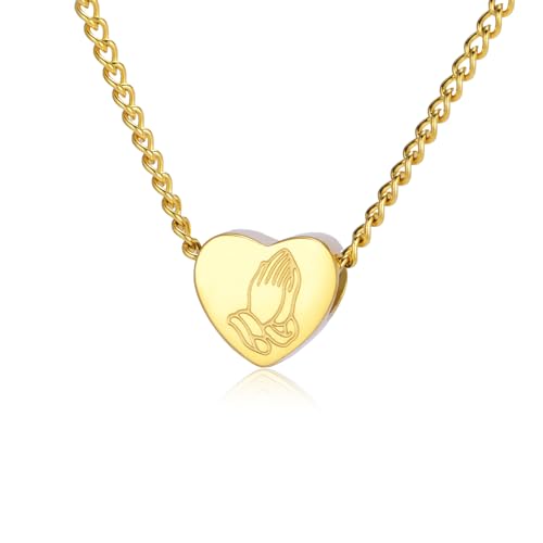 VASSAGO Gelassenheit Gebet Halskette mit betenden Händen Bibelvers Halsketten Edelstahl Herz Anhänger für Männer Frauen Inspirational Schmuck Geschenk (Gold) VASSAGO Gelassenheit Gebet Halskette mit betenden Händen Bibelvers Halsketten Edelstahl Herz Anhänger für Männer Frauen Inspirational Schmuck Geschenk (Gold) von VASSAGO