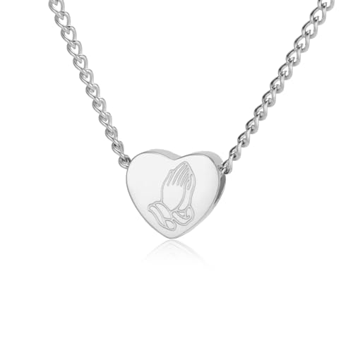 VASSAGO Gelassenheit Gebet Halskette mit betenden Händen Bibelvers Halsketten Edelstahl Herz Anhänger für Männer Frauen Inspirational Schmuck Geschenk (Silber) VASSAGO Gelassenheit Gebet Halskette mit betenden Händen Bibelvers Halsketten Edelstahl Herz Anhänger für Männer Frauen Inspirational Schmuck Geschenk (Silber) von VASSAGO
