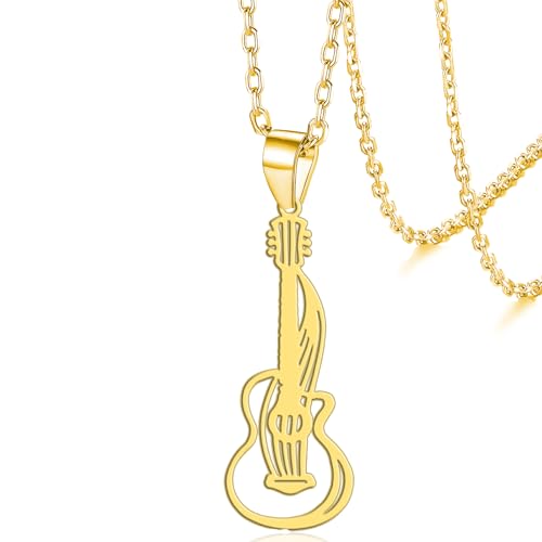 VASSAGO Gitarren-Halskette für Damen und Herren, Edelstahl, Musiknotenschlüssel-Anhänger, trendiger Modeschmuck, Einheitsgröße, Edelstahl, Kein Edelstein VASSAGO Gitarren-Halskette für Damen und Herren, Edelstahl, Musiknotenschlüssel-Anhänger, trendiger Modeschmuck, Einheitsgröße, Edelstahl, Kein Edelstein von VASSAGO