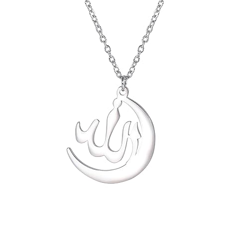 VASSAGO Halskette mit Allah-Anhänger für Männer und Frauen, islamisch, muslimisch, Allah-Symbol, arabische Halskette mit Mond, muslimischer Schmuck, religiöses Geschenk, Edelstahl VASSAGO Halskette mit Allah-Anhänger für Männer und Frauen, islamisch, muslimisch, Allah-Symbol, arabische Halskette mit Mond, muslimischer Schmuck, religiöses Geschenk, Edelstahl von VASSAGO