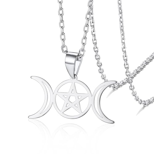 VASSAGO Halskette mit Dreifachmond-Göttin-Anhänger Wicca Pentagramm Amulett Halskette Edelstahl Schmuck VASSAGO Halskette mit Dreifachmond-Göttin-Anhänger Wicca Pentagramm Amulett Halskette Edelstahl Schmuck von VASSAGO