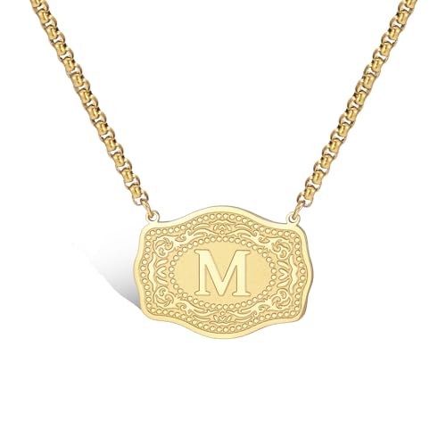 VASSAGO Halskette mit Gürtelschnalle und Initialbuchstaben für Damen und Herren, Edelstahl, geprägter Charm-Anhänger, zierliches, personalisiertes Schmuckgeschenk, Einstellbar, Edelstahl, Kein VASSAGO Halskette mit Gürtelschnalle und Initialbuchstaben für Damen und Herren, Edelstahl, geprägter Charm-Anhänger, zierliches, personalisiertes Schmuckgeschenk, Einstellbar, Edelstahl, Kein von VASSAGO