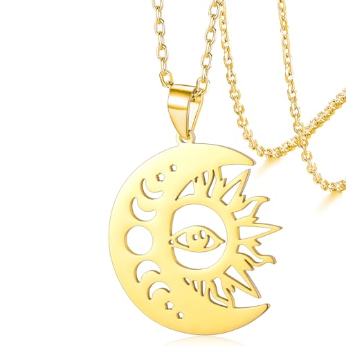 VASSAGO Halskette mit Sonnen- und Mondsichel-Anhänger, schlicht, trendig, niedlich, Schmuck, Geschenke für Damen und Herren, Adjusatble, Edelstahl, Kein Edelstein VASSAGO Halskette mit Sonnen- und Mondsichel-Anhänger, schlicht, trendig, niedlich, Schmuck, Geschenke für Damen und Herren, Adjusatble, Edelstahl, Kein Edelstein von VASSAGO