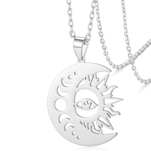 VASSAGO Halskette mit Sonnen- und Mondsichel-Anhänger, schlicht, trendig, niedlich, Schmuck, Geschenke für Damen und Herren, Adjusatble, Edelstahl, Kein Edelstein VASSAGO Halskette mit Sonnen- und Mondsichel-Anhänger, schlicht, trendig, niedlich, Schmuck, Geschenke für Damen und Herren, Adjusatble, Edelstahl, Kein Edelstein von VASSAGO