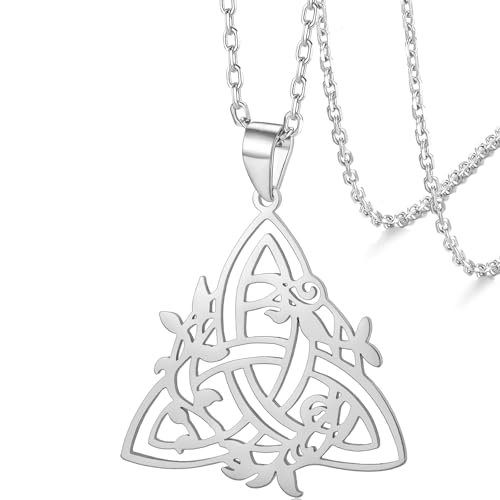 VASSAGO Halskette mit keltischem Knoten, Edelstahl, irischer Dreifaltigkeitsknoten-Anhänger, Dreieck-Anhänger mit Weinblatt-Halskette, Amulett, Schmuck für Damen und Herren, Adjusatble, Edelstahl, VASSAGO Halskette mit keltischem Knoten, Edelstahl, irischer Dreifaltigkeitsknoten-Anhänger, Dreieck-Anhänger mit Weinblatt-Halskette, Amulett, Schmuck für Damen und Herren, Adjusatble, Edelstahl, von VASSAGO