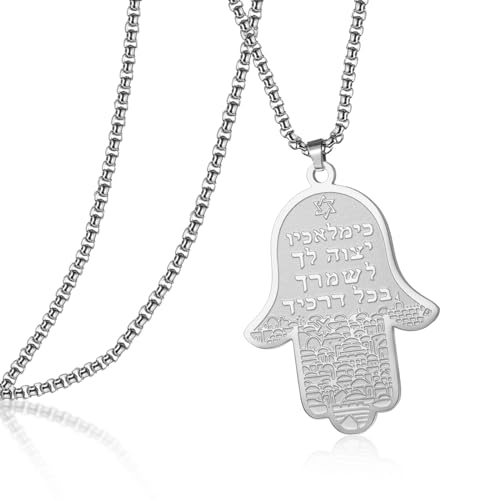 VASSAGO Hamsa Hand der Fatima Halskette für Frauen Männer Edelstahl Hebräisch Amulett Symbol Schmuck Geschenk (Silber hamsa halskette-box kette) VASSAGO Hamsa Hand der Fatima Halskette für Frauen Männer Edelstahl Hebräisch Amulett Symbol Schmuck Geschenk (Silber hamsa halskette-box kette) von VASSAGO