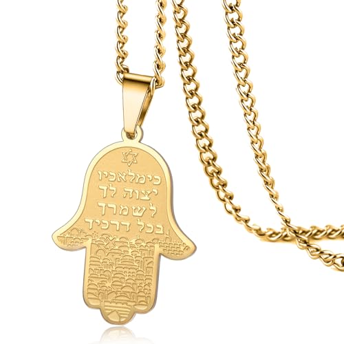 VASSAGO Hamsa Hand der Fatima Halskette für Frauen Männer Edelstahl Hebräisch Amulett Symbol Schmuck Geschenk (Goldfarbene Hamsa-Halskette) VASSAGO Hamsa Hand der Fatima Halskette für Frauen Männer Edelstahl Hebräisch Amulett Symbol Schmuck Geschenk (Goldfarbene Hamsa-Halskette) von VASSAGO
