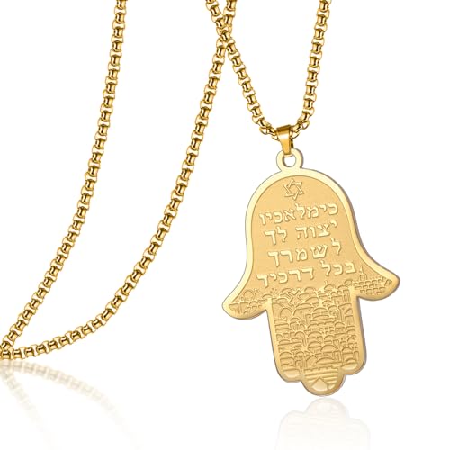 VASSAGO Hamsa Hand der Fatima Halskette für Frauen Männer Edelstahl Hebräisch Amulett Symbol Schmuck Geschenk (Gold hamsa halskette-box kette) VASSAGO Hamsa Hand der Fatima Halskette für Frauen Männer Edelstahl Hebräisch Amulett Symbol Schmuck Geschenk (Gold hamsa halskette-box kette) von VASSAGO