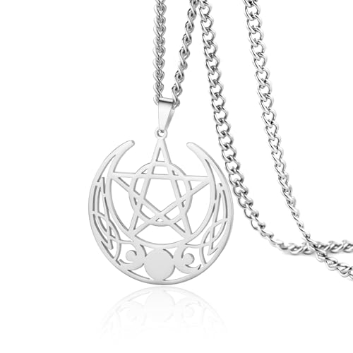 VASSAGO Jüdische Chai-Halskette für Damen und Herren, Edelstahl, Halbmond-Satr von Davidanhänger mit türkisem, keltischem Knoten, religiöser Amulett, Adjustable, Edelstahl, Kein Edelstein VASSAGO Jüdische Chai-Halskette für Damen und Herren, Edelstahl, Halbmond-Satr von Davidanhänger mit türkisem, keltischem Knoten, religiöser Amulett, Adjustable, Edelstahl, Kein Edelstein von VASSAGO