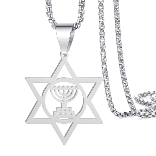 VASSAGO Davidstern-Halskette für Männer und Frauen, Sechs-Punkt-jüdischer Stern-Menora-Anhänger, Halskette, Edelstahl, Hexagramm, jüdischer Israel-Schmuck, Edelstahl VASSAGO Davidstern-Halskette für Männer und Frauen, Sechs-Punkt-jüdischer Stern-Menora-Anhänger, Halskette, Edelstahl, Hexagramm, jüdischer Israel-Schmuck, Edelstahl von VASSAGO
