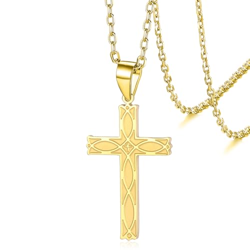VASSAGO Kreuz-Halskette für Frauen, geschichtete keltische Kreuz-Halskette, Edelstahl, inspirierender Bibelvers-Kreuz-Anhänger, Halskette für Männer, Edelstahl VASSAGO Kreuz-Halskette für Frauen, geschichtete keltische Kreuz-Halskette, Edelstahl, inspirierender Bibelvers-Kreuz-Anhänger, Halskette für Männer, Edelstahl von VASSAGO