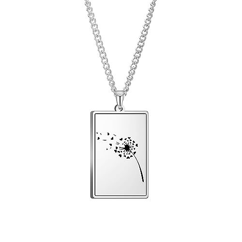 VASSAGO Löwenzahn-Halskette, quadratischer Anhänger, Blumen-Halskette, Edelstahl-Halskette mit Löwenzahn-Wunsch-Halskette für Damen und Herren, Löwenzahn-Schmuck, Geschenke, Edelstahl VASSAGO Löwenzahn-Halskette, quadratischer Anhänger, Blumen-Halskette, Edelstahl-Halskette mit Löwenzahn-Wunsch-Halskette für Damen und Herren, Löwenzahn-Schmuck, Geschenke, Edelstahl von VASSAGO