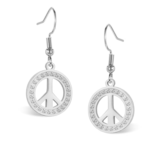 VASSAGO Ohrringe mit Friedenszeichen für Damen, Edelstahl, Friedenssymbol, baumelnde Ohrringe, 60er- und 70er-Jahre, Hippie-Halskette, Ohrringe, Schmuck-Set für Damen und Herren, One Size, Edelstahl, VASSAGO Ohrringe mit Friedenszeichen für Damen, Edelstahl, Friedenssymbol, baumelnde Ohrringe, 60er- und 70er-Jahre, Hippie-Halskette, Ohrringe, Schmuck-Set für Damen und Herren, One Size, Edelstahl, von VASSAGO