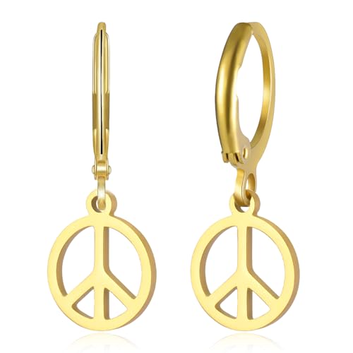 VASSAGO Ohrringe mit Friedenszeichen für Damen und Herren, Edelstahl, Friedenssymbol, baumelnde Ohrringe, 60er- und 70er-Jahre, Hippie-Halskette, Schmuck-Set, One Size, Edelstahl VASSAGO Ohrringe mit Friedenszeichen für Damen und Herren, Edelstahl, Friedenssymbol, baumelnde Ohrringe, 60er- und 70er-Jahre, Hippie-Halskette, Schmuck-Set, One Size, Edelstahl von VASSAGO