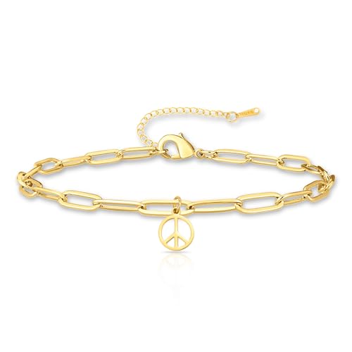 VASSAGO Peace-Zeichen-Armband, Fußkettchen für Damen und Herren, Liebe, Friedenszeichen, Symbol, Edelstahl, zierliche Büroklammer-Kette, Armbänder, 1960er-, 1970er-Jahre, Hippie-Party, VASSAGO Peace-Zeichen-Armband, Fußkettchen für Damen und Herren, Liebe, Friedenszeichen, Symbol, Edelstahl, zierliche Büroklammer-Kette, Armbänder, 1960er-, 1970er-Jahre, Hippie-Party, von VASSAGO