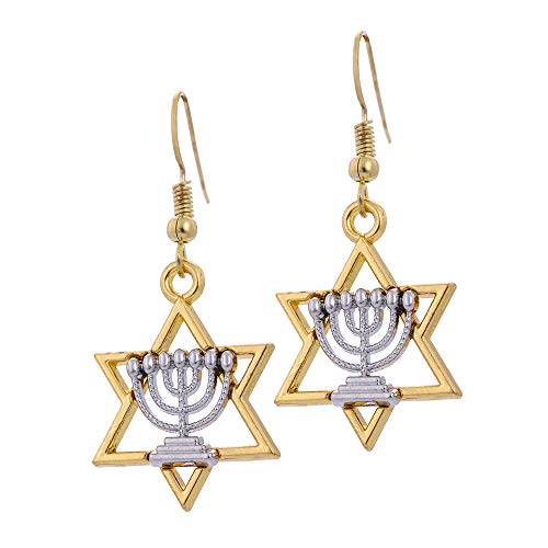 VASSAGO Religiöser jüdischer Davidstern, Israel, Chanukka, Menora, Kerze, Kerzenständer, Tropfenohrring für Frauen und Mädchen, Metall VASSAGO Religiöser jüdischer Davidstern, Israel, Chanukka, Menora, Kerze, Kerzenständer, Tropfenohrring für Frauen und Mädchen, Metall von VASSAGO