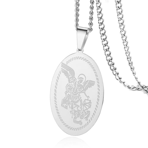 VASSAGO Saint Michael Halskette für Männer und Frauen Edelstahl Erzengel Anhänger Halskette ovaler Medaillenanhänge religiöser Schmuck (Silber) VASSAGO Saint Michael Halskette für Männer und Frauen Edelstahl Erzengel Anhänger Halskette ovaler Medaillenanhänge religiöser Schmuck (Silber) von VASSAGO
