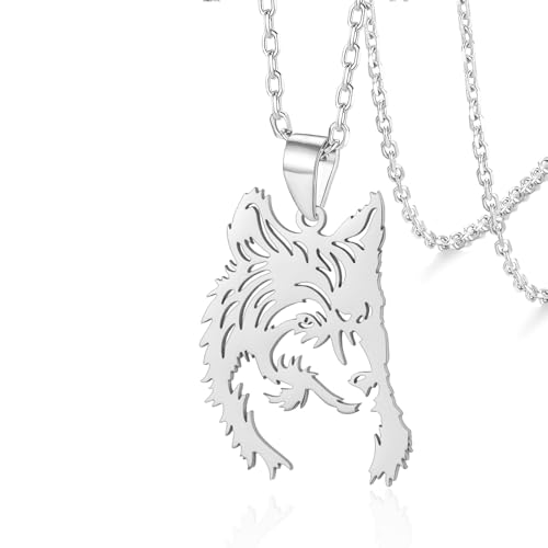 VASSAGO Wolfs-Halskette für Damen und Herren, Edelstahl, Tierkopf-Anhänger, Gothic, Punk, Herren-Modeschmuck, Adjustable, Edelstahl, Kein Edelstein VASSAGO Wolfs-Halskette für Damen und Herren, Edelstahl, Tierkopf-Anhänger, Gothic, Punk, Herren-Modeschmuck, Adjustable, Edelstahl, Kein Edelstein von VASSAGO