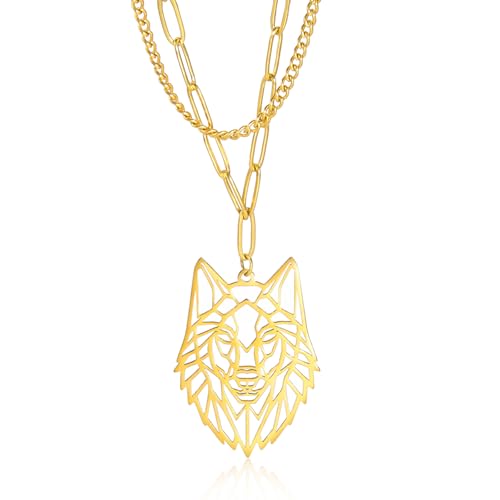 VASSAGO Wolf Halskette für Männer Frauen Edelstahl Tierkopf Halskette Gothic Punk Rock Herren Anhänger Modeschmuck (Gold geschichtete halskette) VASSAGO Wolf Halskette für Männer Frauen Edelstahl Tierkopf Halskette Gothic Punk Rock Herren Anhänger Modeschmuck (Gold geschichtete halskette) von VASSAGO
