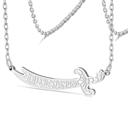 VASSAGO Zulfiqar Schwert Halskette für Damen Herren Imam Ali Zulfiqar Schwert Anhänger Arabisch Islamic Muslim Rune Schmuck Talisman Amulett Religiöses Geschenk (Silber Halskette) VASSAGO Zulfiqar Schwert Halskette für Damen Herren Imam Ali Zulfiqar Schwert Anhänger Arabisch Islamic Muslim Rune Schmuck Talisman Amulett Religiöses Geschenk (Silber Halskette) von VASSAGO