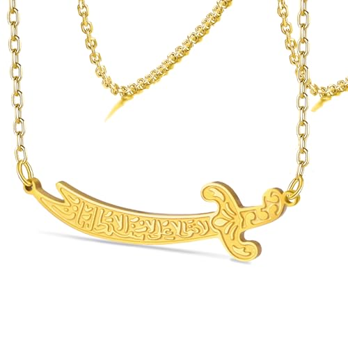 VASSAGO Zulfiqar Schwert Halskette für Damen Herren Imam Ali Zulfiqar Schwert Anhänger Arabisch Islamic Muslim Rune Schmuck Talisman Amulett Religiöses Geschenk (Goldene Halskette) VASSAGO Zulfiqar Schwert Halskette für Damen Herren Imam Ali Zulfiqar Schwert Anhänger Arabisch Islamic Muslim Rune Schmuck Talisman Amulett Religiöses Geschenk (Goldene Halskette) von VASSAGO