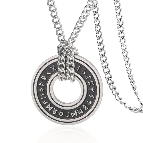VASSAGO nordische Wikinger-Runen Halskette Corsair Runic Alter Futhark Ring Kreis Talisman Anhänger Lederkette Wikinger Geschenk Schmuck für Männer und Frauen, Edelstahl, Ohne Edelstein VASSAGO nordische Wikinger-Runen Halskette Corsair Runic Alter Futhark Ring Kreis Talisman Anhänger Lederkette Wikinger Geschenk Schmuck für Männer und Frauen, Edelstahl, Ohne Edelstein von VASSAGO