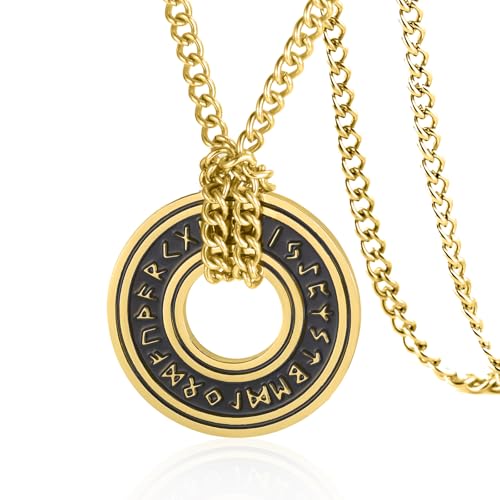 VASSAGO Vintage nordische Wikinger-Runen-Halskette, Corsair-Runenform, älterer Futhark-Ring, Kreis, Talisman-Anhänger, Lederkette, Wikingergeschenk, Schmuck für Männer und Frauen, 11.02"*11.02", VASSAGO Vintage nordische Wikinger-Runen-Halskette, Corsair-Runenform, älterer Futhark-Ring, Kreis, Talisman-Anhänger, Lederkette, Wikingergeschenk, Schmuck für Männer und Frauen, 11.02"*11.02", von VASSAGO